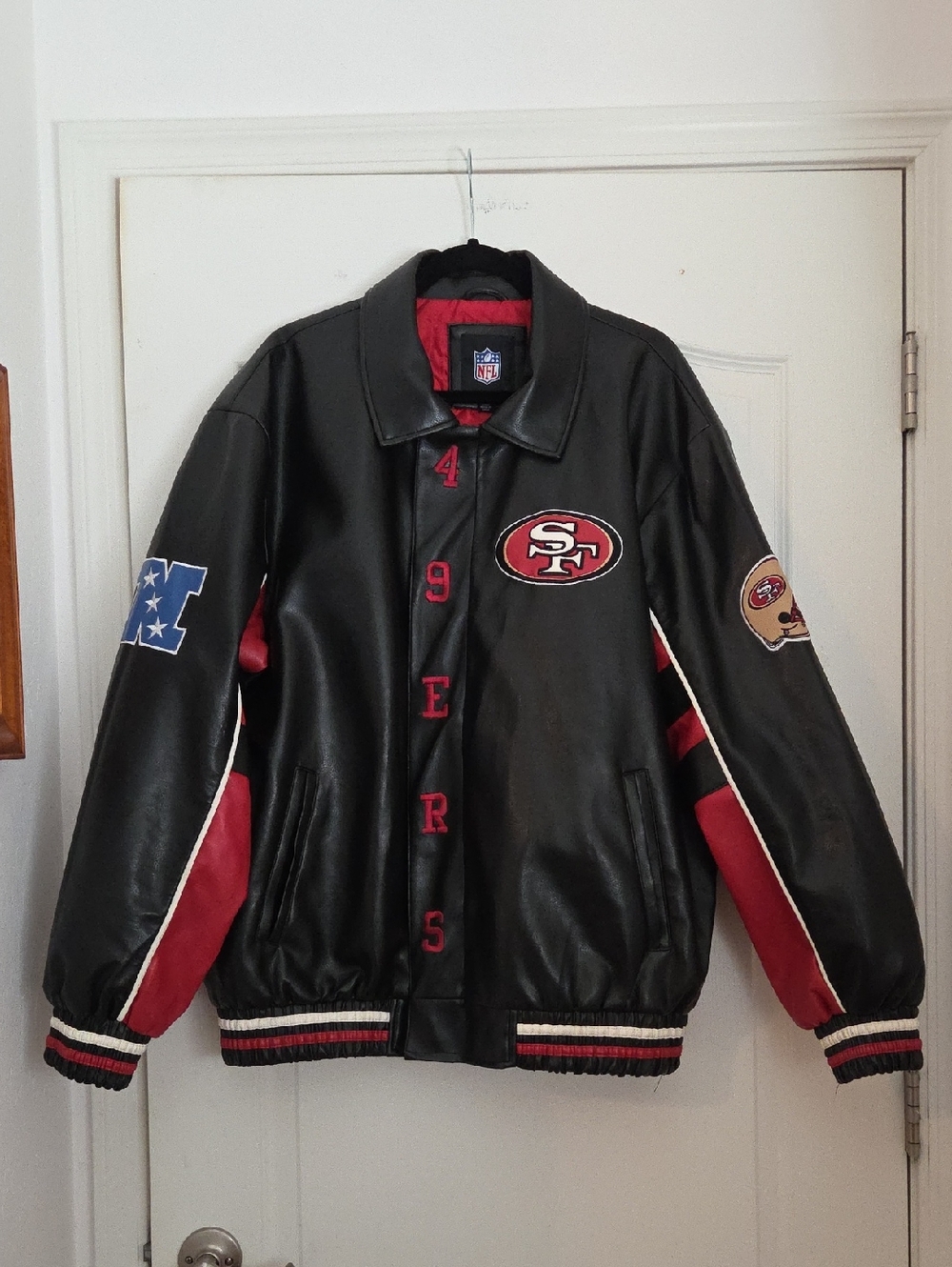Mens Sz XL NFL San Francisco 49ers Black & Red Bomber Jacket